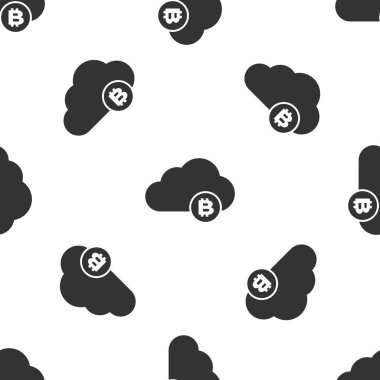 Gri Cryptocurrency bulut incelemesi simgesi izole Dikişsiz desen beyaz arka plan üzerinde. Blockchain teknoloji, bitcoin, dijital para piyasası, cryptocoin m-cüzdan. Vektör çizim