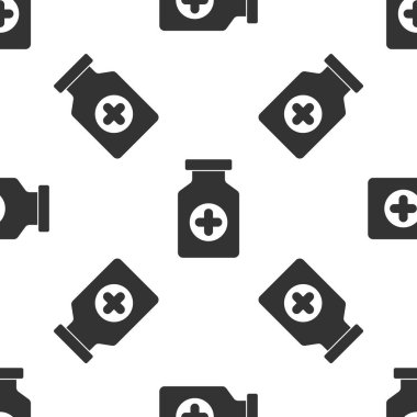 Gri tıp şişe simgesi izole Dikişsiz desen beyaz arka plan üzerinde. Şişe hap işareti. Eczane Tasarım. Vektör çizim