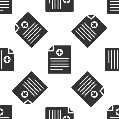 Gri tıbbi pano ile klinik kayıt simgesi izole Dikişsiz desen beyaz arka plan üzerinde. Sağlık sigorta formu. Reçete, sağlık kontrolünden rapor işaretler. Vektör çizim