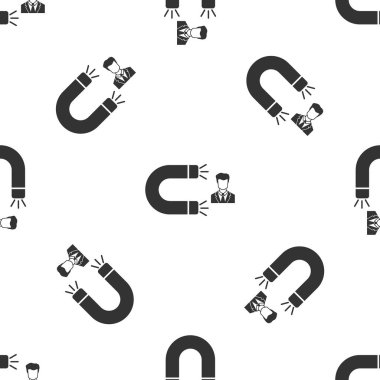 Gri müşteri çeken simgesi izole Dikişsiz desen beyaz arka plan üzerinde. Müşteri tutma, destek ve hizmet. Müşteri mıknatıs ile çeken adam. Vektör çizim