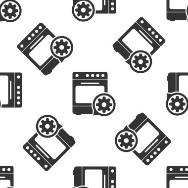 Gri fırın ve dişli simgesini izole Dikişsiz desen beyaz arka plan üzerinde. Ayarlama app, hizmet anlayışı, ayar seçenekleri, bakım, onarım, tamir. Vektör çizim