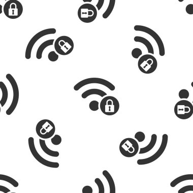 Gri Wifi işareti simgesi izole Dikişsiz desen beyaz arka plan üzerinde kilitli. Şifre kablosuz simgesi. Kablosuz ağ simgesini. WiFi alanına. Vektör çizim