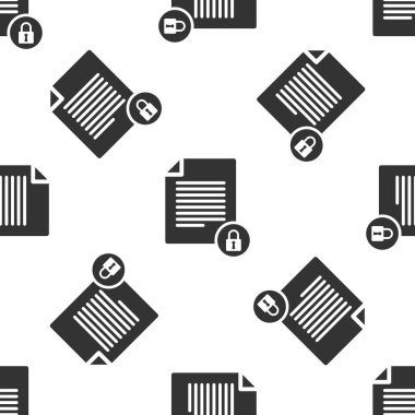 Gri Belge ve kilit simgesi beyaz arka planda izole edilmiş kusursuz desen. Dosya biçimi ve asma kilit. Güvenlik, güvenlik, koruma kavramı. Vektör İllüstrasyonu