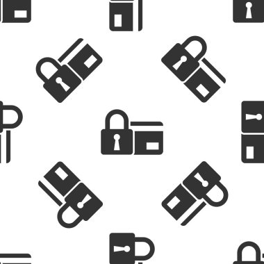 Kilit simgesi izole Dikişsiz desen beyaz arka planda gri kredi kartıyla. Banka kartı kilitli. Güvenlik, güvenlik ve koruma kavramı. Güvenli bir ödeme kavramı. Vektör çizim