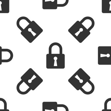 Gri kilit simgesi izole Dikişsiz desen beyaz arka plan üzerinde. Asma kilit işareti kapalı. Siber güvenlik kavramı. Dijital veri koruma. Emanet Emanet. Vektör çizim
