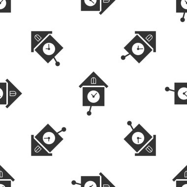 Gri Retro duvar saati simgesi izole Dikişsiz desen beyaz arka plan üzerinde. Guguklu saat işareti. Antika pendulum saati. Vektör çizim