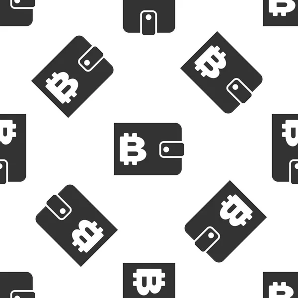 Gris criptomoneda cartera icono aislado patrón sin costura sobre fondo blanco. Cartera y bitcoin signo. Concepto minero. Dinero, pago, efectivo, icono de pago. Ilustración vectorial — Vector de stock