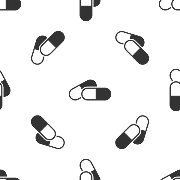 Grey Medicine pill or tablet icon isolated seamless pattern on white background. Capsule pill and drug sign. Pharmacy design. Vector Illustration — Stock Vector