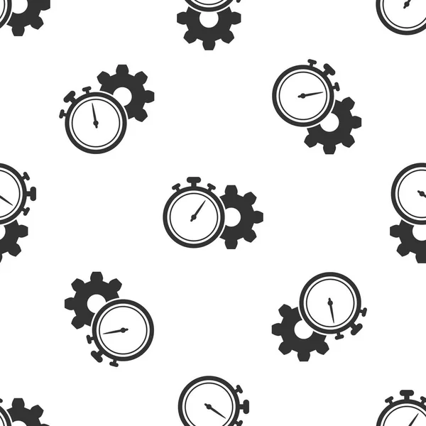 Řízení času šedá ikona izolované bezešvé vzor na bílém pozadí. Hodiny a gear znamení. Produktivita symbol. Vektorové ilustrace — Stockový vektor