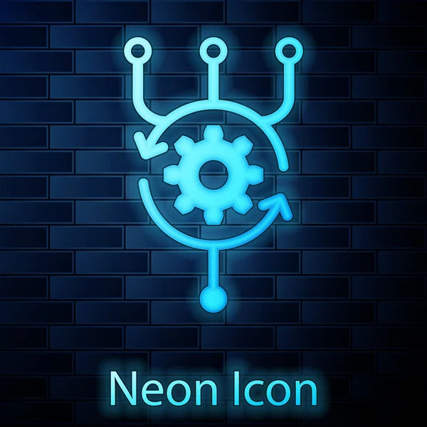 Leuchtende Neon-Algorithmus-Symbol isoliert auf Backsteinwand Hintergrund. Algorithmus-Symboldesign aus der Sammlung künstlicher Intelligenz. Vektorillustration — Stockvektor
