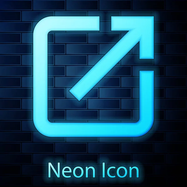 Leuchtendes Neon Öffnet in neuem Fenster Icon isoliert auf Backsteinwand Hintergrund. Öffnen Sie eine weitere Tab-Taste Zeichen. Browserrahmen-Symbol. Externes Link-Zeichen. Vektorillustration — Stockvektor