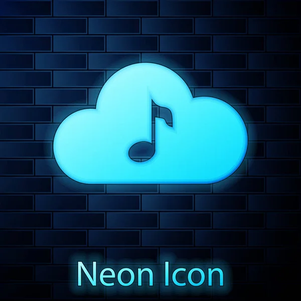 Icona luminosa del servizio di streaming musicale al neon isolato su sfondo muro di mattoni. Cloud computing sonoro, streaming multimediale online, canzone online, onda audio. Illustrazione vettoriale — Vettoriale Stock