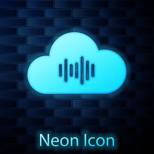 Leuchtende Neon-Musik-Streaming-Dienst Symbol isoliert auf Ziegelwand Hintergrund. Sound Cloud Computing, Online Media Streaming, Online Song, Audio Wave. Vektorillustration — Stockvektor