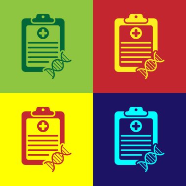 Renk arka plan üzerinde izole DNA analizi simgesi ile renkli Pano. Genetik Mühendisliği, genetik testler, klonlama, babalık testi. Vektör Illustration