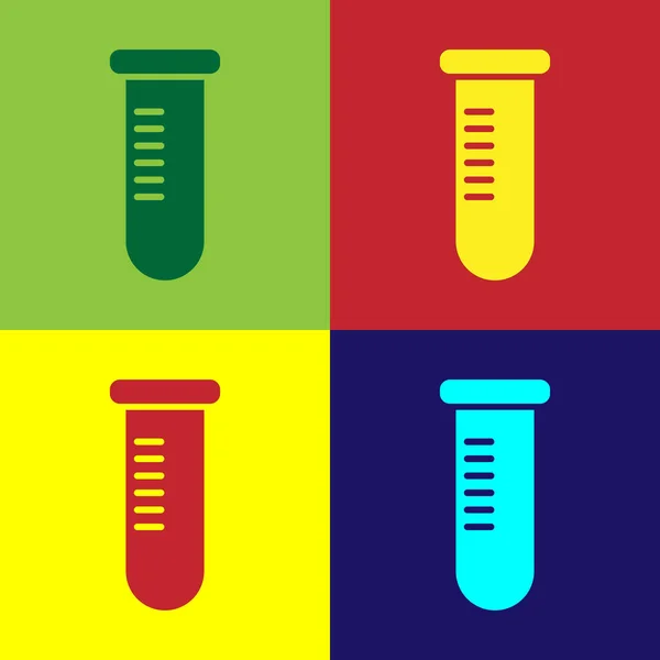 Farbteströhrchen oder Kolben - Symbol für chemische Labortests isoliert auf farbigen Hintergründen. Labor, wissenschaftliches Glasschild. Vektorillustration — Stockvektor