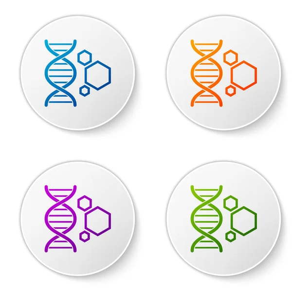 Έγχρωμη γενετική μηχανική εικονίδιο απομονώνεται σε λευκό φόντο. Ανάλυση DNA, γενετική εξέταση, κλωνοποίηση, τεστ πατρότητας. Ορίστε εικονίδια σε κυκλικά κουμπιά. Απεικόνιση διανυσματικών φορέων — Διανυσματικό Αρχείο