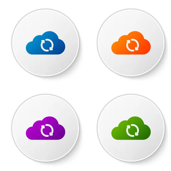 Color Cloud sync refresh icon isolated on white background. Cloud and arrows. Set color icon in circle buttons. Vector Illustration — Stock Vector
