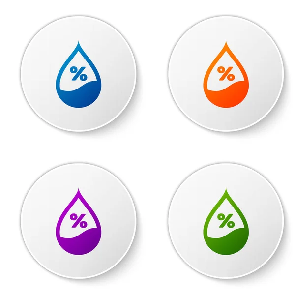 Color Icono de porcentaje de gota de agua aislado sobre fondo blanco. Análisis de humedad. Establecer el icono de color en botones de círculo. Ilustración vectorial — Vector de stock