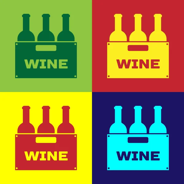 Couleur Bouteilles de vin dans une boîte en bois icône isolée sur fond de couleur. Bouteilles de vin dans une icône de caisse en bois. Design plat. Illustration vectorielle — Image vectorielle