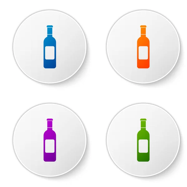 Couleur Bouteille d'icône de vin isolé sur fond blanc. Définir l'icône de couleur dans les boutons cercle. Illustration vectorielle — Image vectorielle
