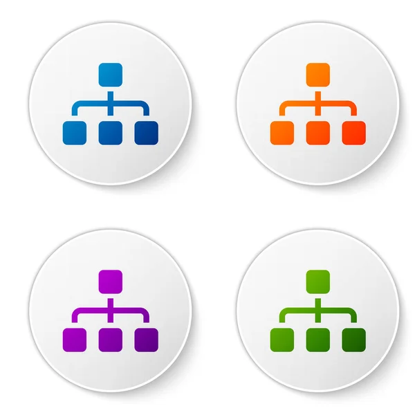 Color Jerarquía de negocios organograma gráfico infografías icono aislado sobre fondo blanco. Estructura organizativa corporativa elementos gráficos. Establecer el icono de color en botones de círculo. Ilustración vectorial — Vector de stock