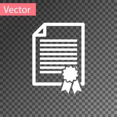 Beyaz sertifika şablon simgesi üzerinde şeffaf arka plan izole. Derecesi simgesi. Başarı, ödül, grant, diploma kavramları. İş başarı sertifikası. Vektör çizim