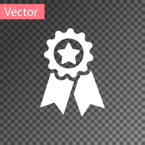 Medalla Blanca con icono de estrella aislado sobre fondo transparente. Signo de logro del ganador. Medalla de premio. Ilustración vectorial — Archivo Imágenes Vectoriales