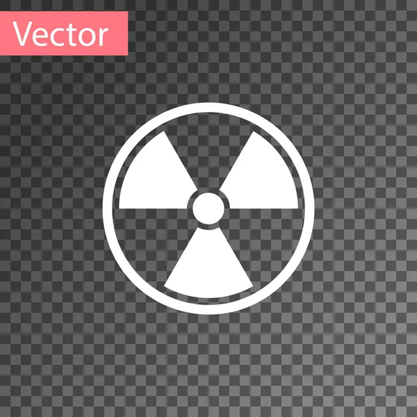 Icono radiactivo blanco aislado sobre fondo transparente. Símbolo tóxico radiactivo. Señal de peligro de radiación. Ilustración vectorial — Vector de stock