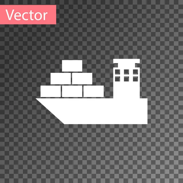 White Cargo ship icon isolated on transparent background. Vector Illustration