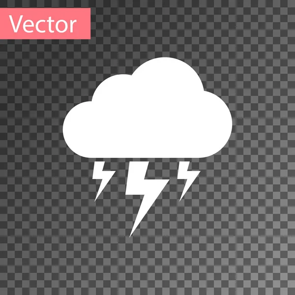 Weißes Sturm-Symbol auf transparentem Hintergrund. Wolke und Blitz. Wetter-Ikone Sturm. Vektorillustration — Stockvektor
