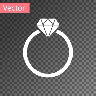 Beyaz elmas nişan yüzük simgesi şeffaf arka planda izole. Vektör Illustration