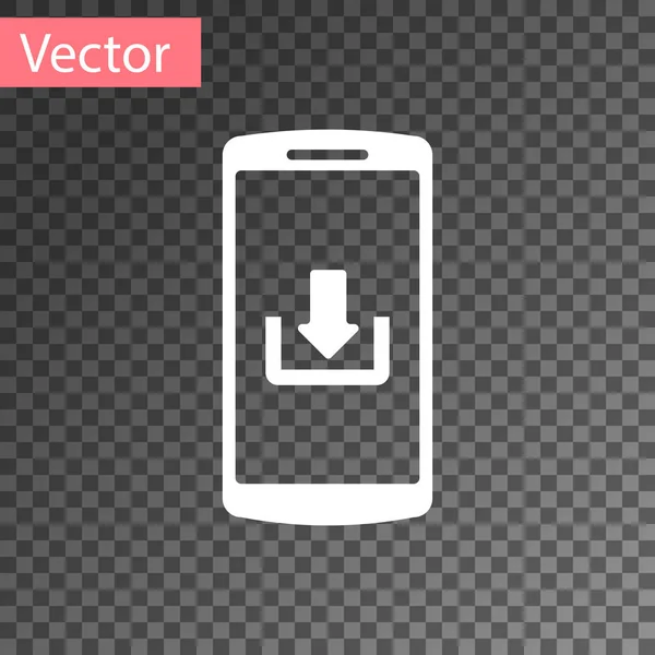 Smartphone blanco con icono de descarga aislado sobre fondo transparente. Ilustración vectorial — Vector de stock