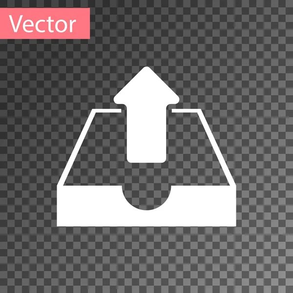 Ícone branco da caixa de entrada do upload isolado no fundo transparente. Ilustração vetorial — Vetor de Stock