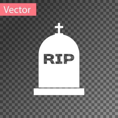 Üzerinde RIP yazılı Beyaz Tombstone simgesi şeffaf arkaplanda izole edilmiş. Mezar ikonu. Vektör İllüstrasyonu