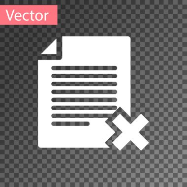 Beyaz Sil dosya belge simgesi şeffaf arka planda yalıtılmış. Reddedilen belge simgesi. Kağıt üzerinde çapraz. Vektör Illustration