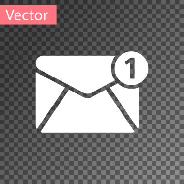 Şeffaf arka planda yalıtılmış beyaz zarf simgesi. Alınan ileti kavramı. Yeni, e-posta gelen mesaj, SMS. Posta teslimatı hizmeti. Vektör Illustration