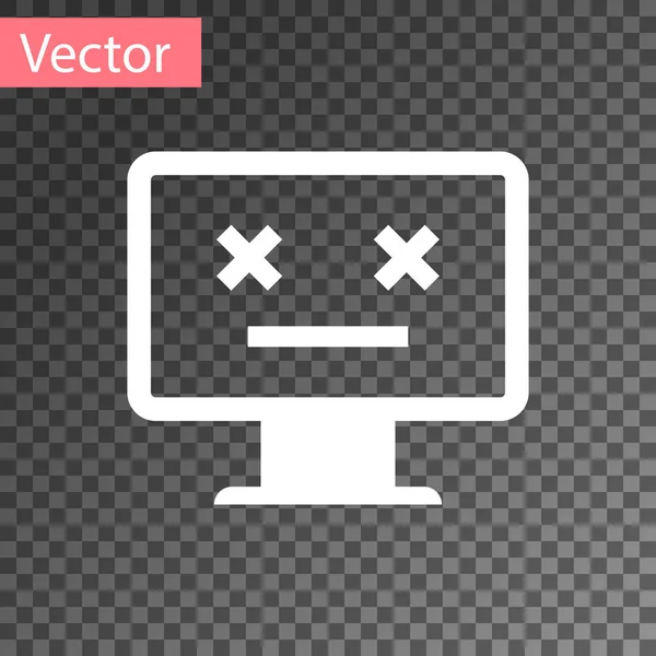 Icono del monitor White Dead aislado sobre fondo transparente. Error 404 como pc con emoji muerto. Error fatal en el sistema de PC. Ilustración vectorial — Vector de stock