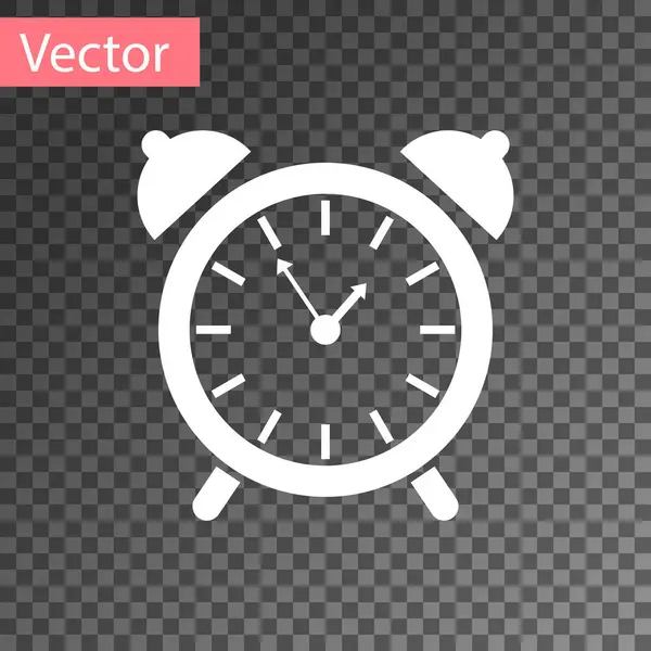 透明な背景に分離された白い目覚まし時計のアイコン。目を覚ます、コンセプトを起動します。タイムサイン。ベクターイラスト — ストックベクタ