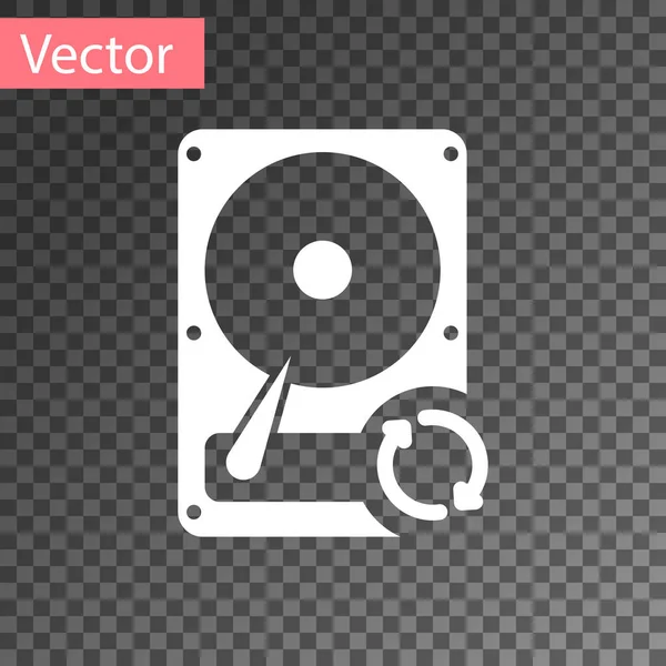 Disco rigido bianco Icona di aggiornamento della sincronizzazione HDD isolata su sfondo trasparente. Illustrazione vettoriale — Vettoriale Stock