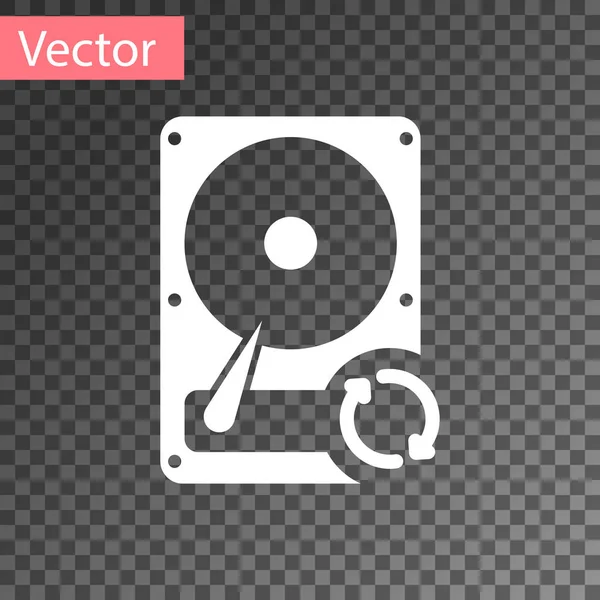 Белый жесткий диск HDD синхронизации значок обновления изолирован на прозрачном фоне. Векторная миграция — стоковый вектор