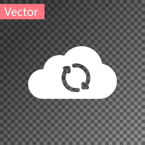 Λευκό εικονίδιο ανανέωσης cloud συγχρονισμό απομονώνεται σε διαφανές φόντο. Σύννεφα και βέλη. Απεικόνιση διανυσματικών φορέων — Διανυσματικό Αρχείο
