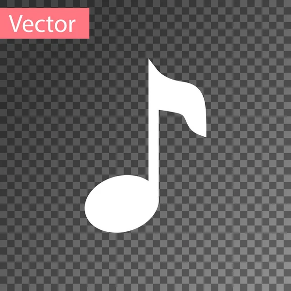 Bílá hudební Poznámka, ikona tónu izolovaná na průhledném pozadí. Vektorová ilustrace — Stockový vektor