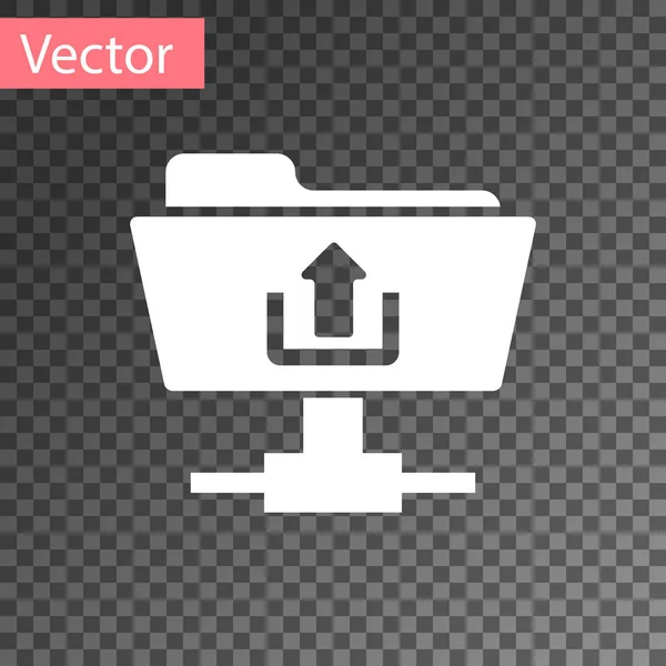 Icono de carga de carpetas FTP blancas en fondo transparente. Concepto de actualización de software, protocolo de transferencia, enrutador, gestión de herramientas de trabajo en equipo, proceso de copia. Ilustración vectorial — Vector de stock