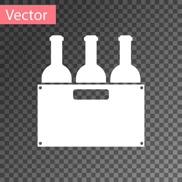 Bottiglie bianche di vino in una scatola di legno isolata su sfondo trasparente. Bottiglie di vino in una cassa di legno icona. Illustrazione vettoriale — Vettoriale Stock