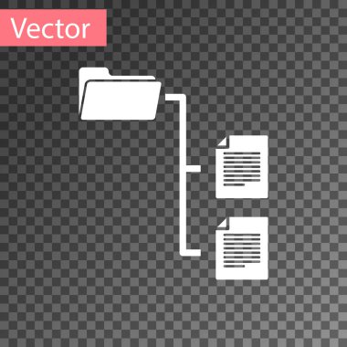 Şeffaf arka planda yalıtılmış beyaz klasör ağacı simgesi. Bilgisayar ağı dosya klasörü organizasyon yapısı akış şeması. Vektör Illustration
