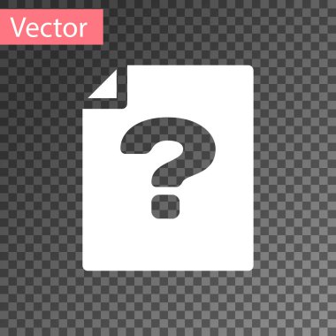 Beyaz bilinmeyen belge simgesi şeffaf arka planda yalıtılmış. Soru işareti olan dosya. Rapor, hizmet ve genel arama işaretini tutun. Vektör Illustration