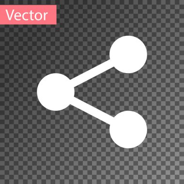 Beyaz paylaşım simgesi şeffaf arka planda yalıtılmış. Paylaş, paylaşma, iletişim piktogram, sosyal medya, bağlantı, ağ, dağıtma işareti. Vektör Illustration
