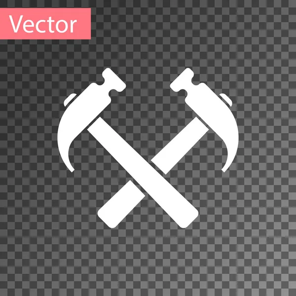 Weiß zwei gekreuzte Hämmer Symbol isoliert auf transparentem Hintergrund. Werkzeug zur Reparatur. Vektorillustration — Stockvektor