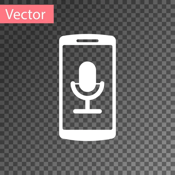 Weißes mobiles Aufnahmesymbol isoliert auf transparentem Hintergrund. Handy mit Mikrofon. Sprachrekorder-App Smartphone-Schnittstelle. Vektorillustration — Stockvektor