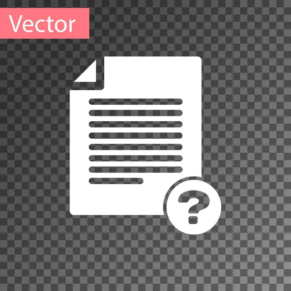 Ícone de documento desconhecido branco isolado em fundo transparente. Ficheiro com o ponto de interrogação. Mantenha o relatório, serviço e sinal de pesquisa global. Ilustração vetorial — Vetor de Stock